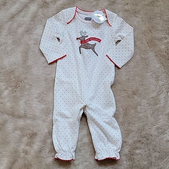 MUD PIE "MY FIRST CHRISTMAS" REINDEER CONVERTIBLE GOWN/ROMPER, SZ 0-3 MOS. - NEW - Picture 4 of 12